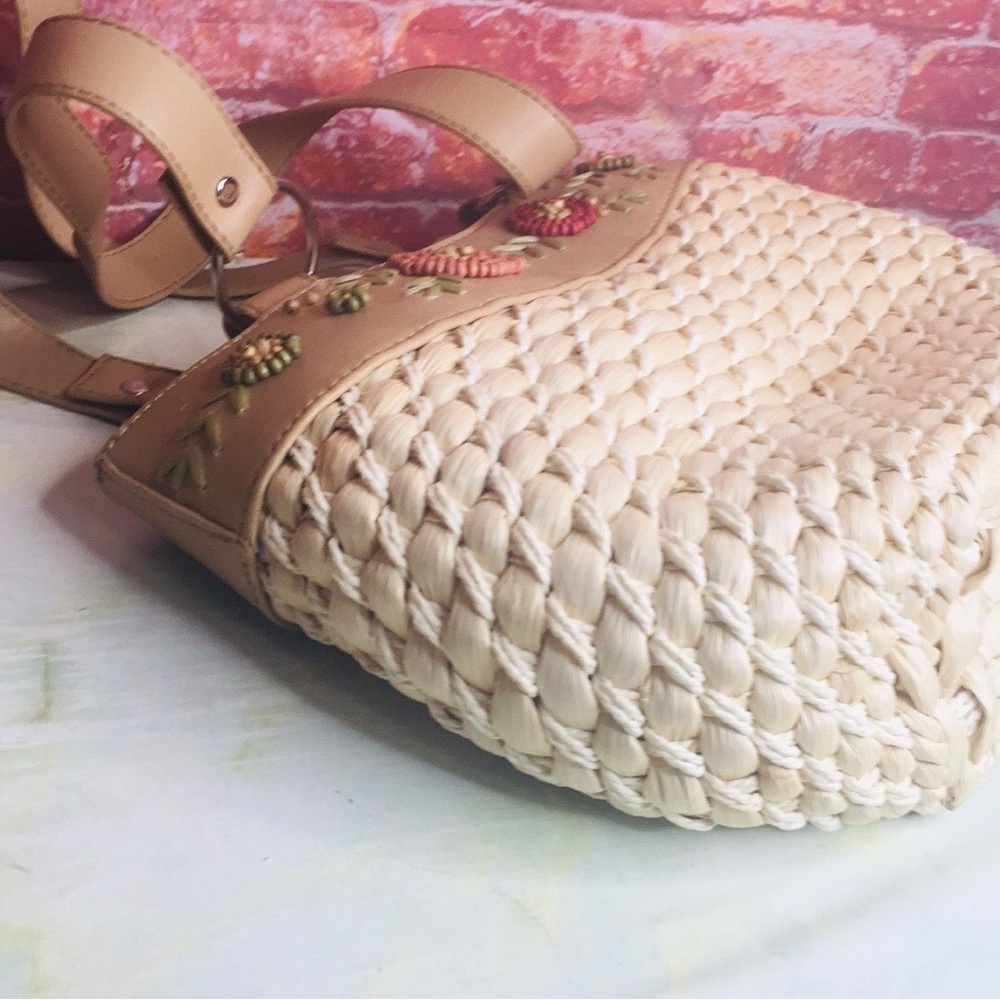 Vintage Avon Floral Beaded Straw Shoulder Bag - Picture 9 of 11